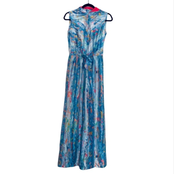 Vintage Pants - Vintage Splatter Paint Blue Jumpsuit With A Hood